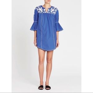 Joie blue embroidered bell sleeve minidress